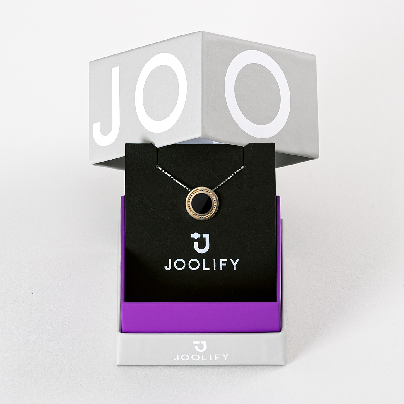 Packaging για Joolets. Κολιέ και εναλλασσόμενο κόσμημα Joollion, από επιχρυσωμένο ασήμι 925, με χρυσό 18k.