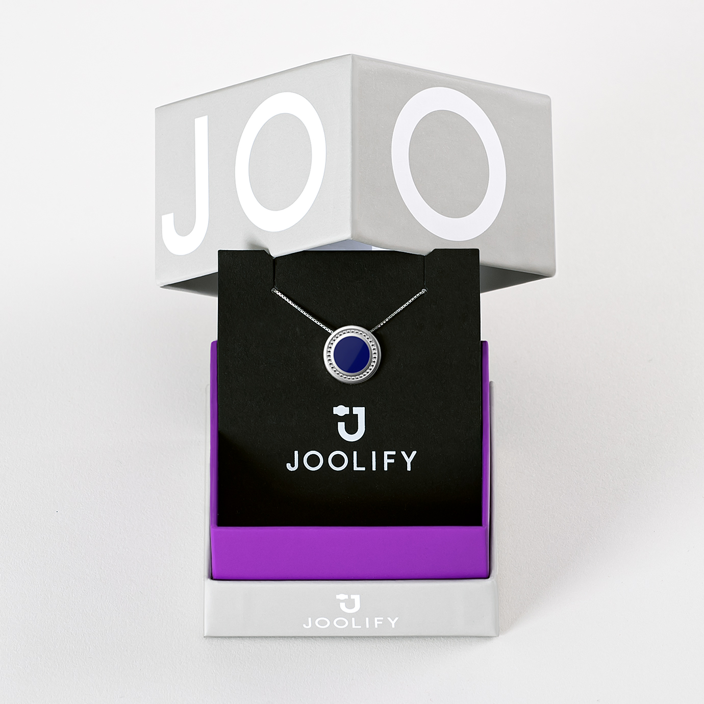 Packaging για Joolets. Κολιέ και εναλλασσόμενο κόσμημα Joollion, από επιπλατινωμένο ασήμι 925.