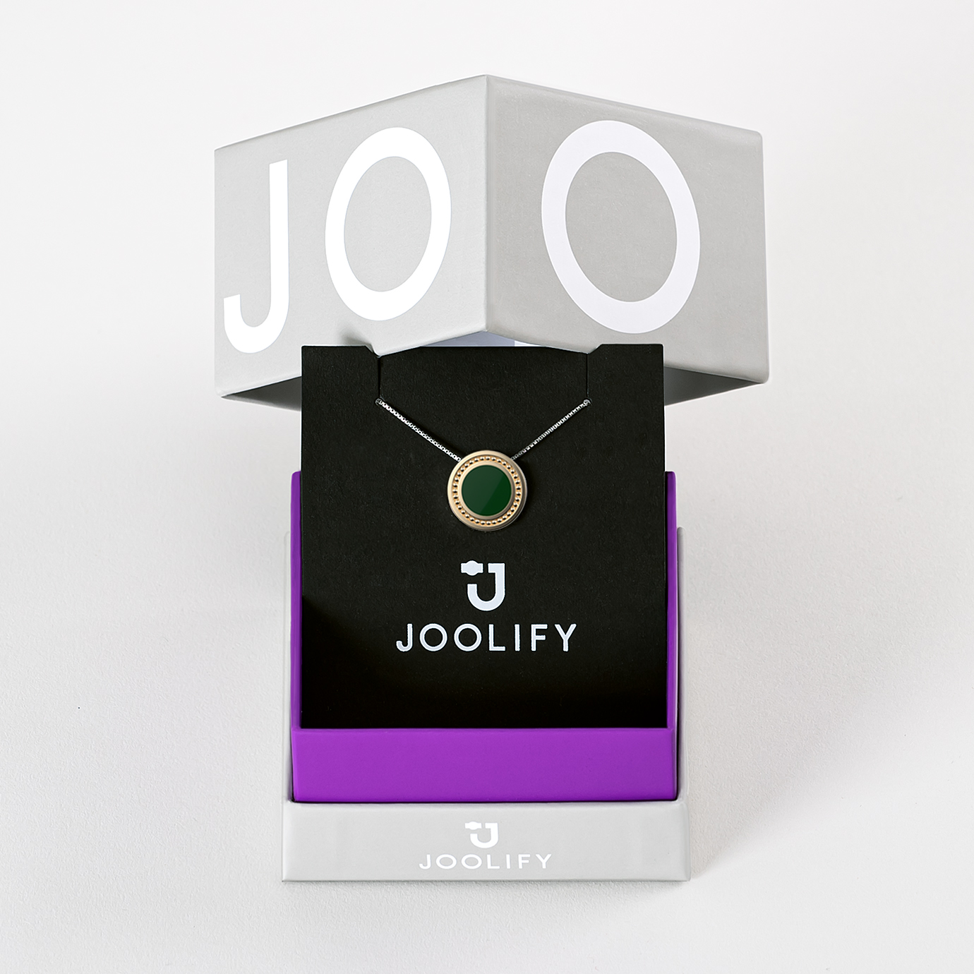 Packaging για Joolets. Κολιέ και εναλλασσόμενο κόσμημα Joollion, από επιχρυσωμένο ασήμι 925, με χρυσό 18k.