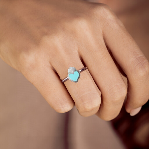 Joollion Charm Azul Corazon, φορεμένο σε Joolet Ring. Επιπλατινωμένο ασήμι 925, συμβατό με όλα τα Joolets της Joolify.