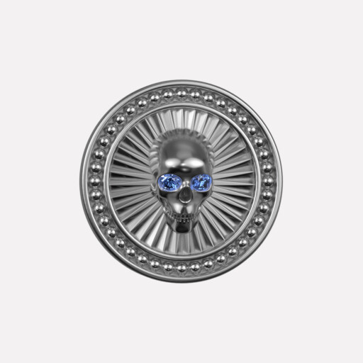 Joollion Charm Skull με μπλε ζιργκόν, ασήμι 925 επιπλατινωμένο, συμβατό με όλα τα Joolets της Joolify.