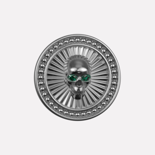 Joollion Charm Skull με πράσινα ζιργκόν, ασήμι 925 επιπλατινωμένο, συμβατό με όλα τα Joolets της Joolify.