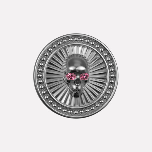 Joollion Charm Skull με ροζ ζιργκόν, ασήμι 925 επιπλατινωμένο, συμβατό με όλα τα Joolets της Joolify.