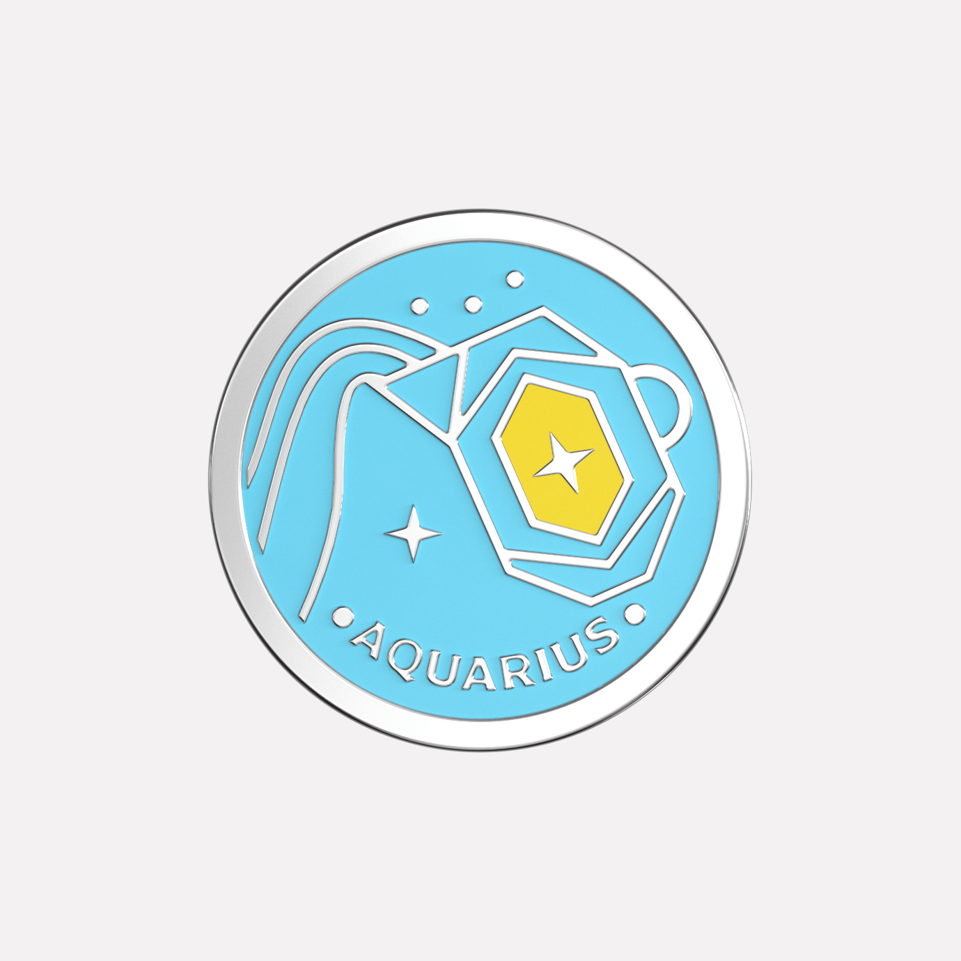 Joollion Aquarius in platinum-plated 925 Silver, dynamic zodiac charm.