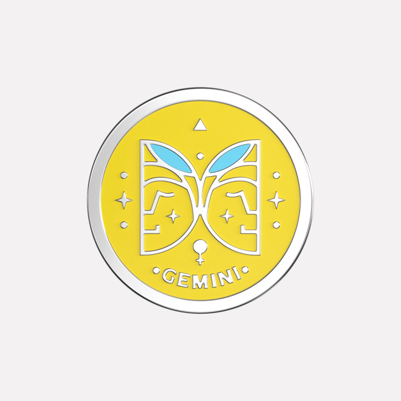 Joollion Gemini in platinum-plated 925 Silver, zodiac charm with duality design.