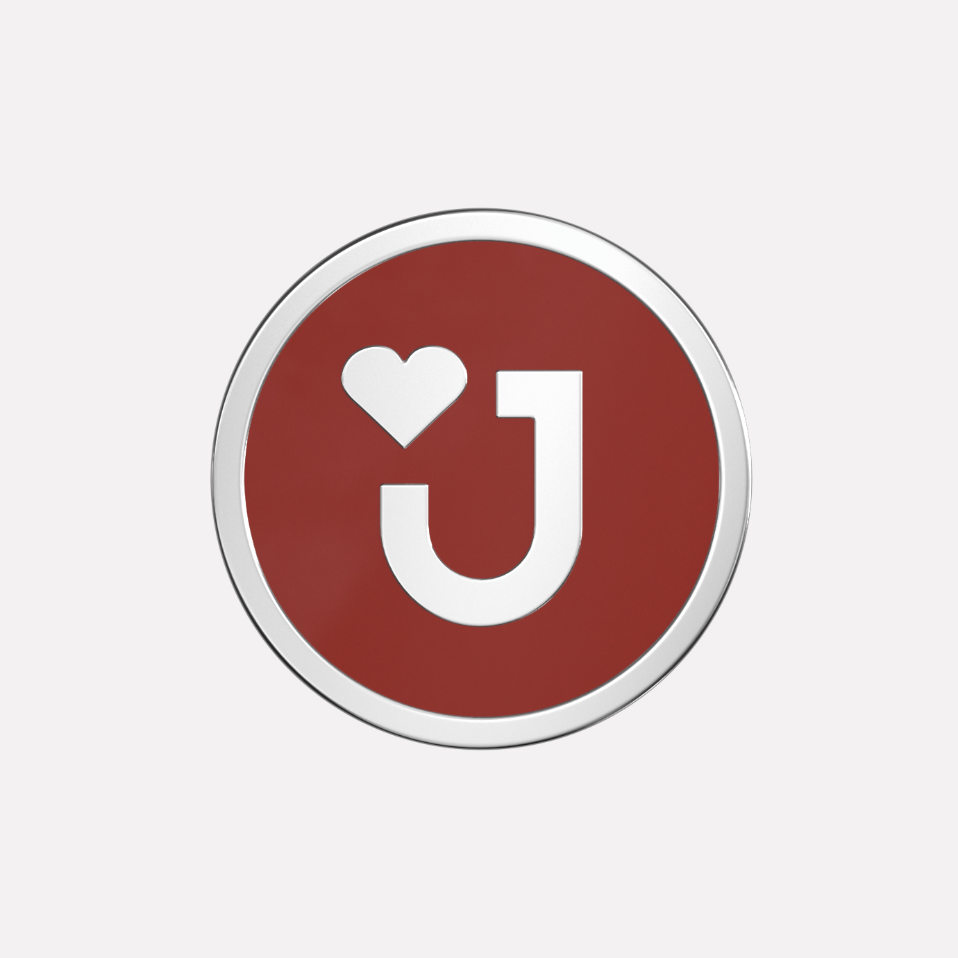 Platinum-plated Joollion Love symbol in polished silver, expressing romantic warmth and elegance from the Joolies collection.