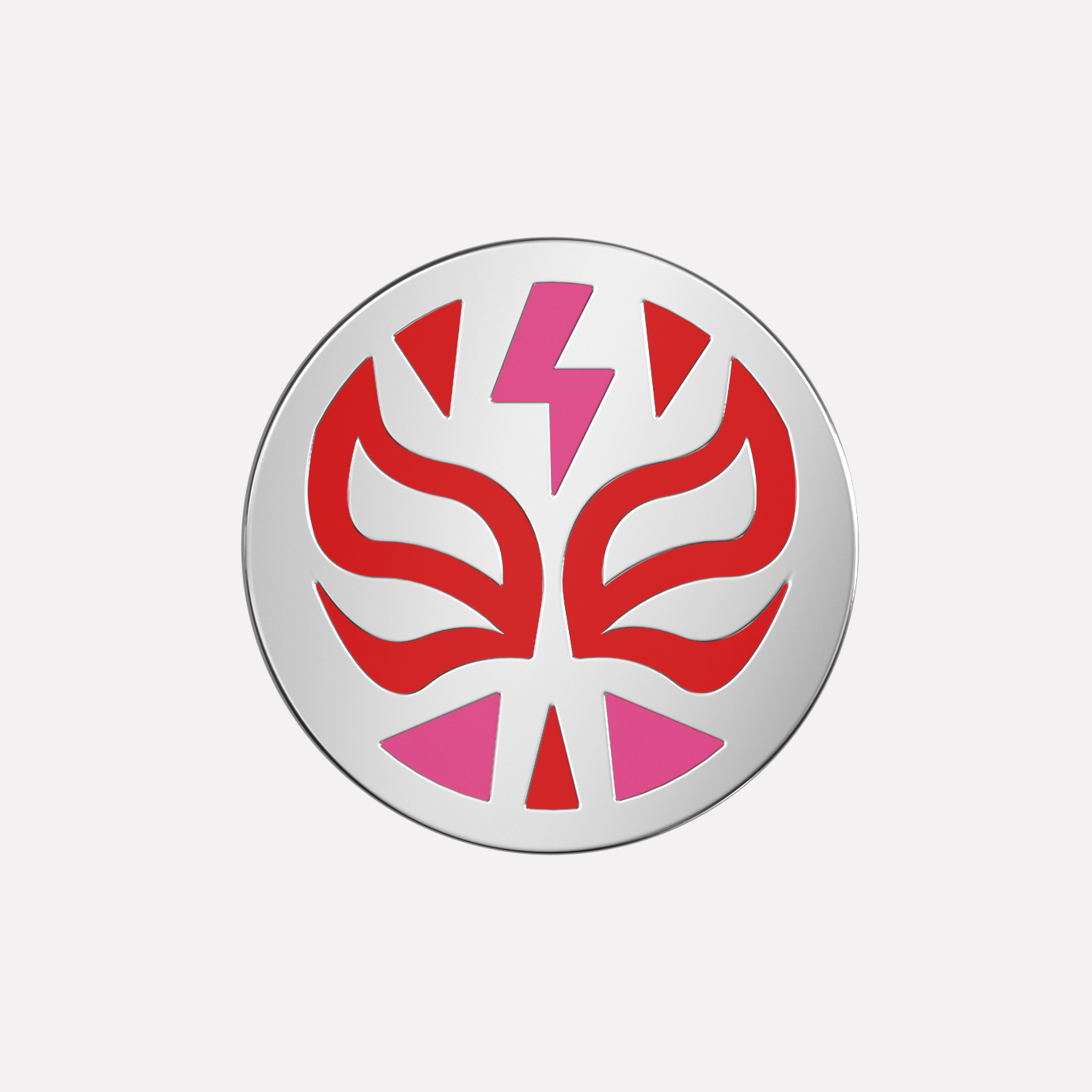 Bold Red Fenix Lucha Libre Joollion in platinum‑plated sterling silver.