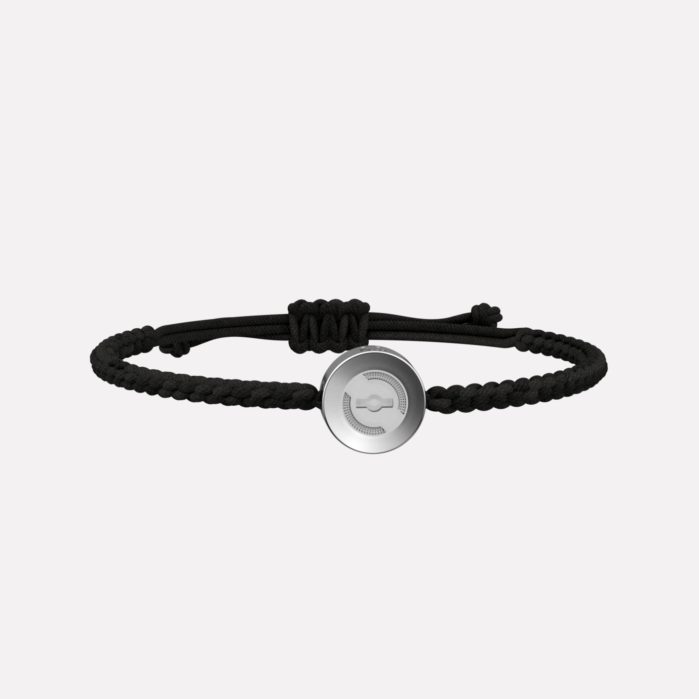 Joolet Bracelet Thin Cord shown in black, featuring a slim cord and platinum-plated, 925 silver mechanism, for attaching Joollions.